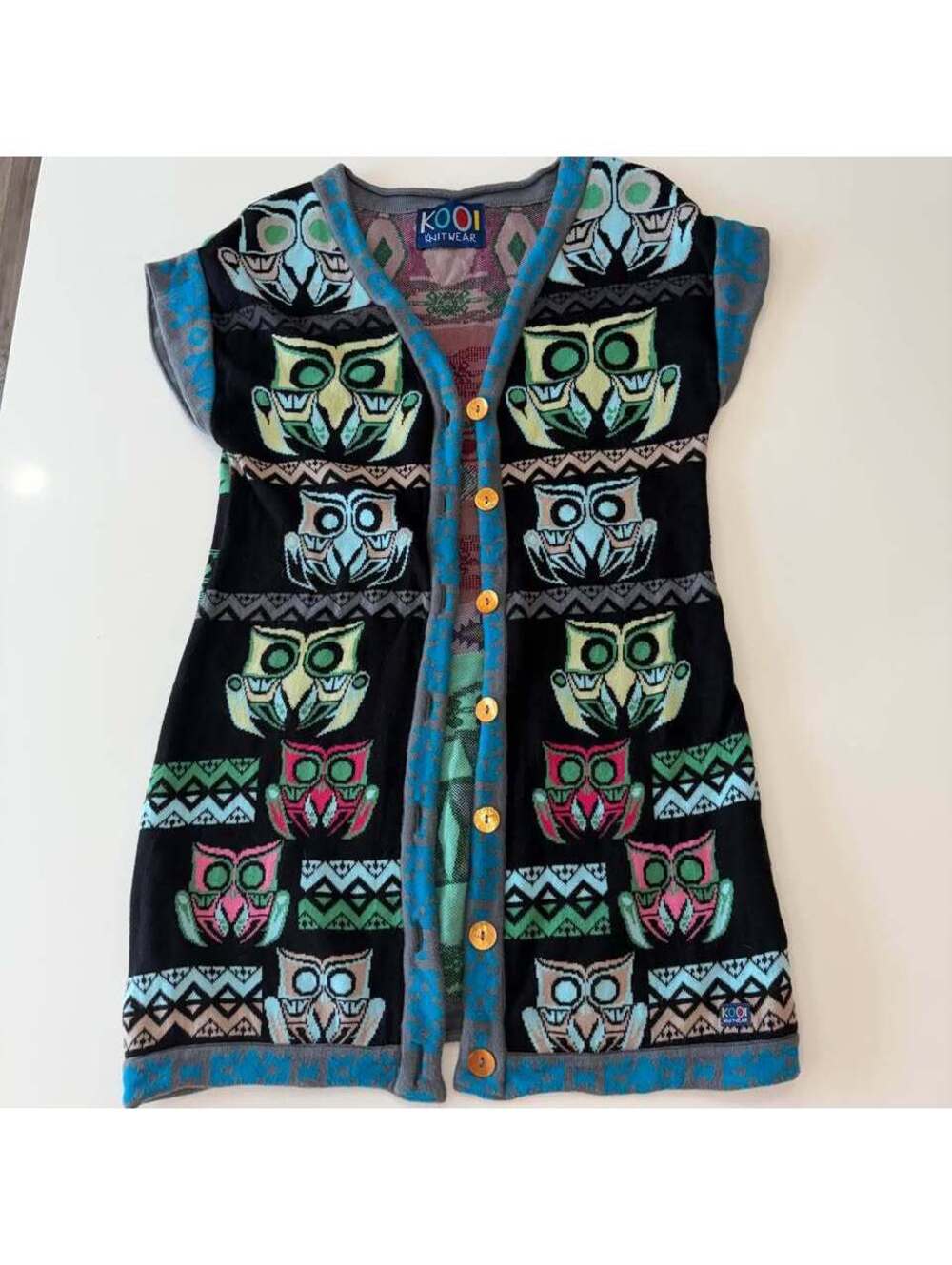 KOOI Knitwear Owl Pattern Sleeveless Cardigan Vest